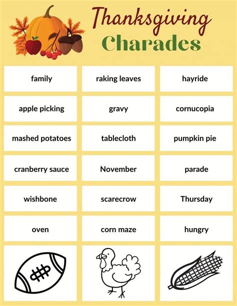 thanksgiving charades words|30 Thanksgiving Words for Charades